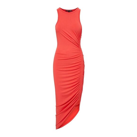 VERONICA BEARD Haylee Ruched Rib-Knit Tank Midi Dress Watermelon Pink Size Mediu - Picture 1 of 12